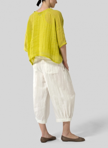 Yellow Woven Linen Deep V-neck Top