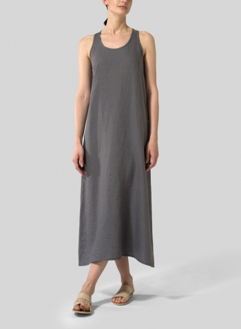 Gray Linen A-line Maxi Dress