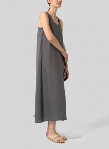 Gray Linen A-line Maxi Dress