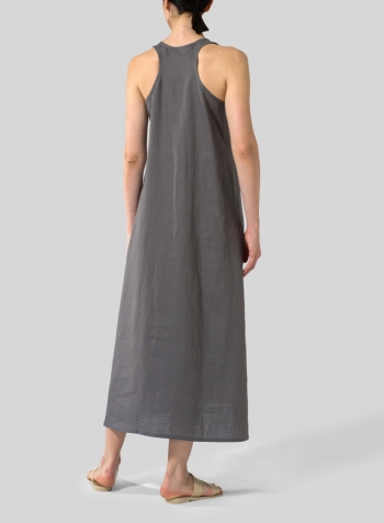 Gray Linen A-line Maxi Dress