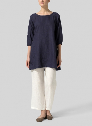 Blue Violet Linen Elbow Sleeve Tunic