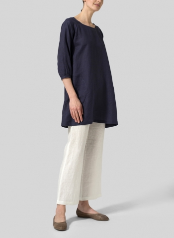 Blue Violet Linen Elbow Sleeve Tunic