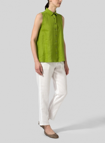 Green Light Weight Linen Sleeveless A-shape Top