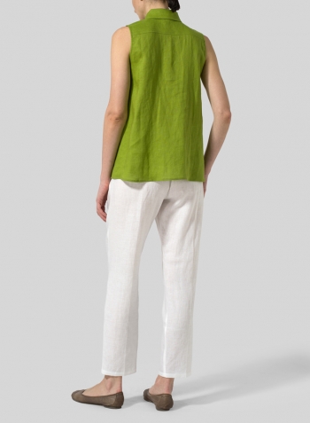 Green Light Weight Linen Sleeveless A-shape Top