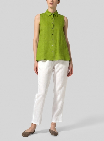 Green Light Weight Linen Sleeveless A-shape Top