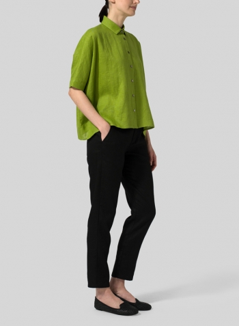 Green Linen Boxy Sleeves Shirt