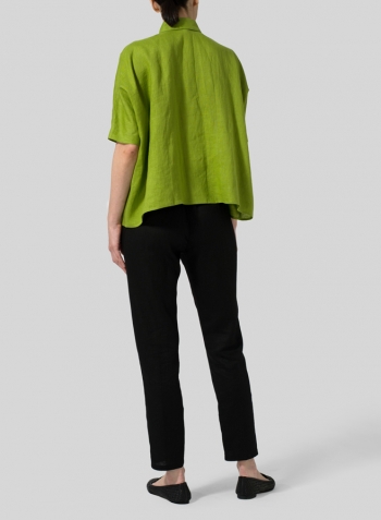 Green Linen Boxy Sleeves Shirt