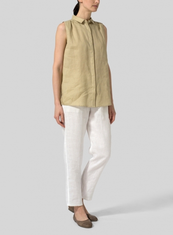 Golden Wheat Linen Sleeveless Shirt
