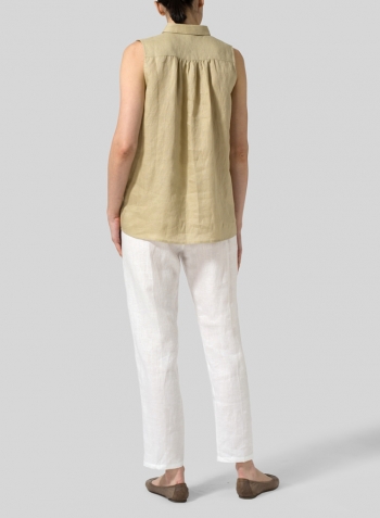 Golden Wheat Linen Sleeveless Shirt