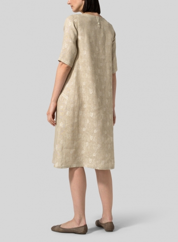 Oat Linen Jacquard Long Center Pleated Dress