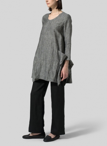 Two Tone Black Linen Long Sleeve Top