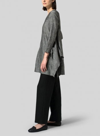 Two Tone Black Linen Long Sleeve Top