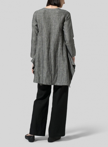 Two Tone Black Linen Long Sleeve Top