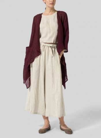 Plum Linen Gauze Waterfall-Front Jacket