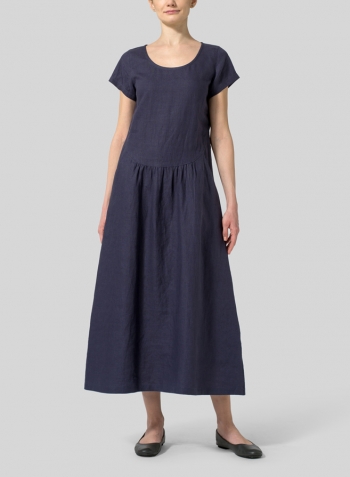 Blue Violet Linen Short Sleeve Dress