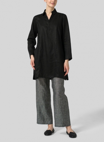 Black Linen L/Sleeves V-Neck Tunic