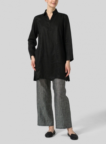 Black Linen L/Sleeves V-Neck Tunic