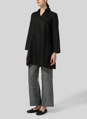 Black Linen L/Sleeves V-Neck Tunic