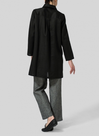 Black Linen L/Sleeves V-Neck Tunic