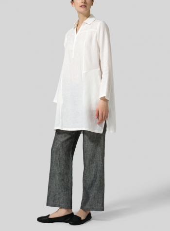 White Linen L/Sleeves V-Neck Tunic