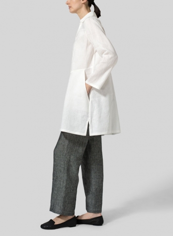 White Linen L/Sleeves V-Neck Tunic