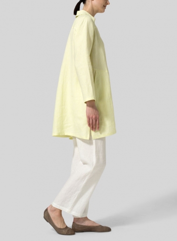 Lime Yellow Linen L/Sleeves V-Neck Tunic