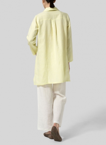 Lime Yellow Linen L/Sleeves V-Neck Tunic
