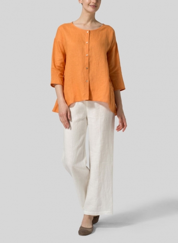 Orange Linen Flare Blouse