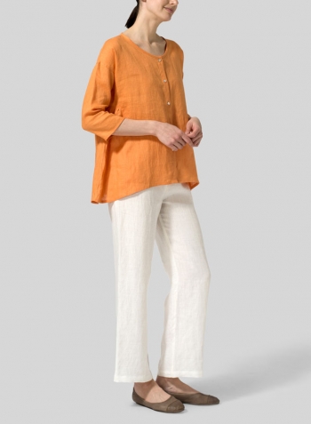 Orange Linen Flare Blouse