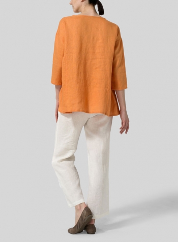 Orange Linen Flare Blouse