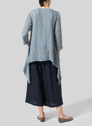 Dark Sky Blue Linen Waterfall Open Gauze Jacket