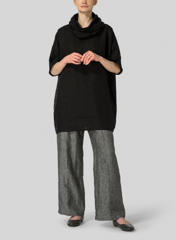 Black Linen Turtleneck Tunic