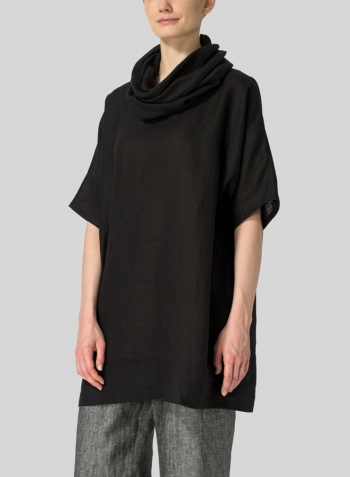 Black Linen Turtleneck Tunic