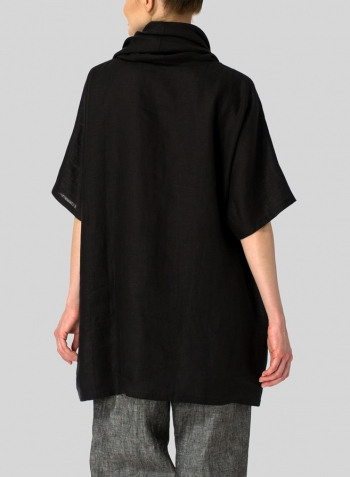 Black Linen Turtleneck Tunic