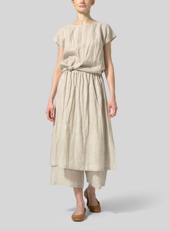 Oat  Linen Cap-sleeve Pullover Top Set