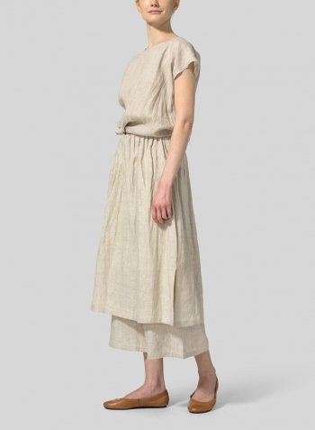 Oat  Linen Cap-sleeve Pullover Top Set