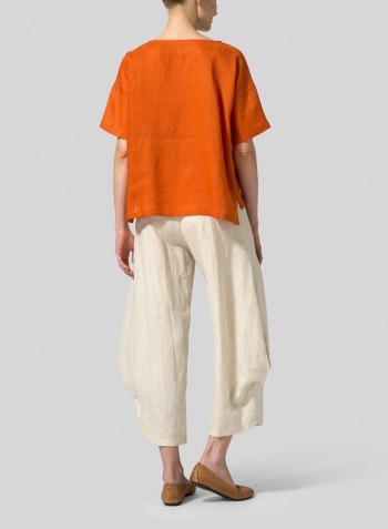 Orange Lightweight Linen Half Sleeve Top