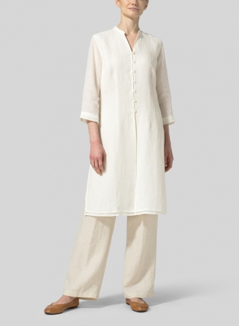 Lily White Linen Double Layers Long Top