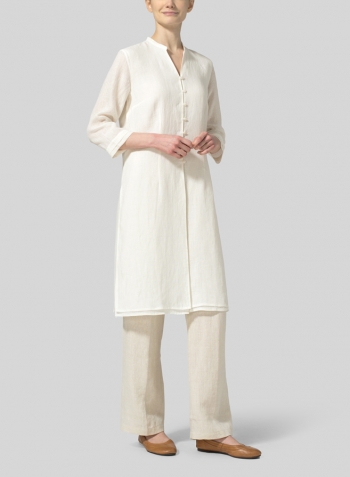 Lily White Linen Double Layers Long Top