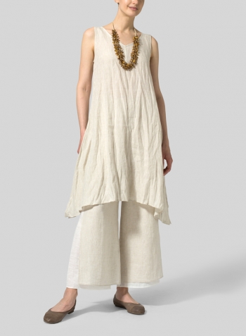 Oat Linen Sleeveless Crumple Effect Long Blouse Set