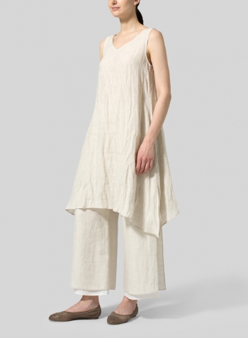 Oat Linen Sleeveless Crumple Effect Long Blouse Set