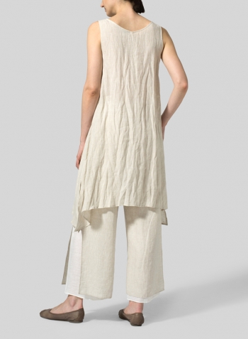 Oat Linen Sleeveless Crumple Effect Long Blouse Set