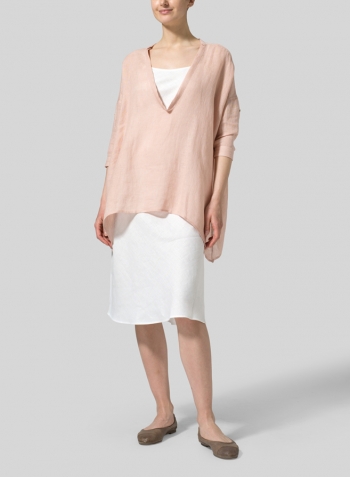 Madeira Pink Linen Loose Delicate Deep V-neck Overtop Set