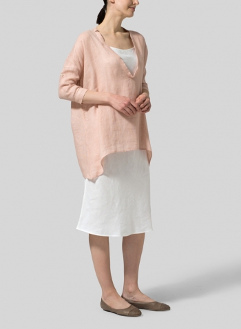 Madeira Pink Linen Loose Delicate Deep V-neck Overtop Set