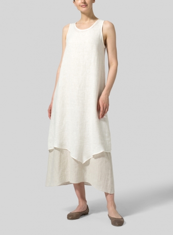 Soft White Linen Sleeveless Clear Long Dress Set