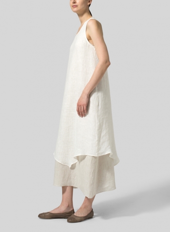 Soft White Linen Sleeveless Clear Long Dress Set