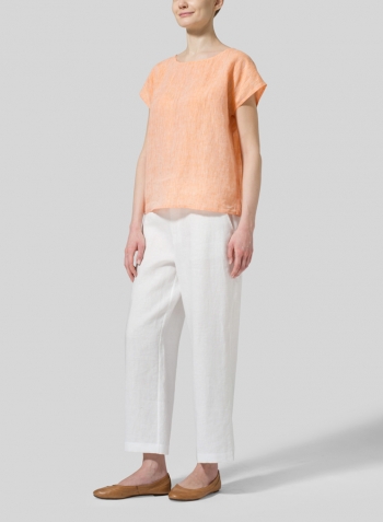 Two Tone Orange Linen Cap-sleeve Pullover Top