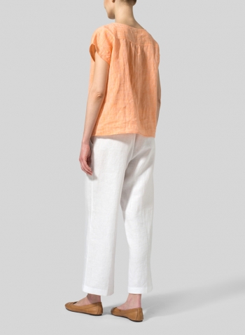 Two Tone Orange Linen Cap-sleeve Pullover Top