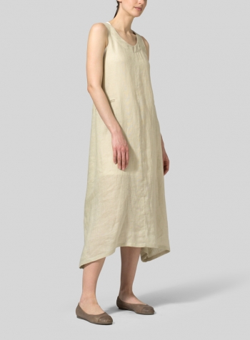 Beige Lightweight Linen Sleeveless Long Dress