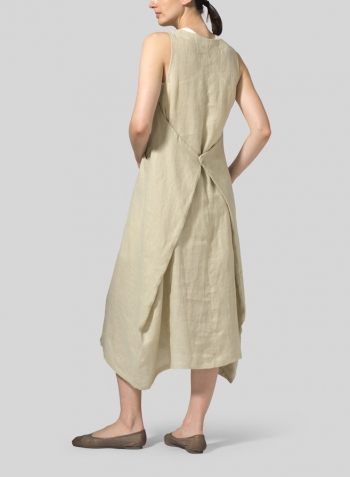 Beige Lightweight Linen Sleeveless Long Dress